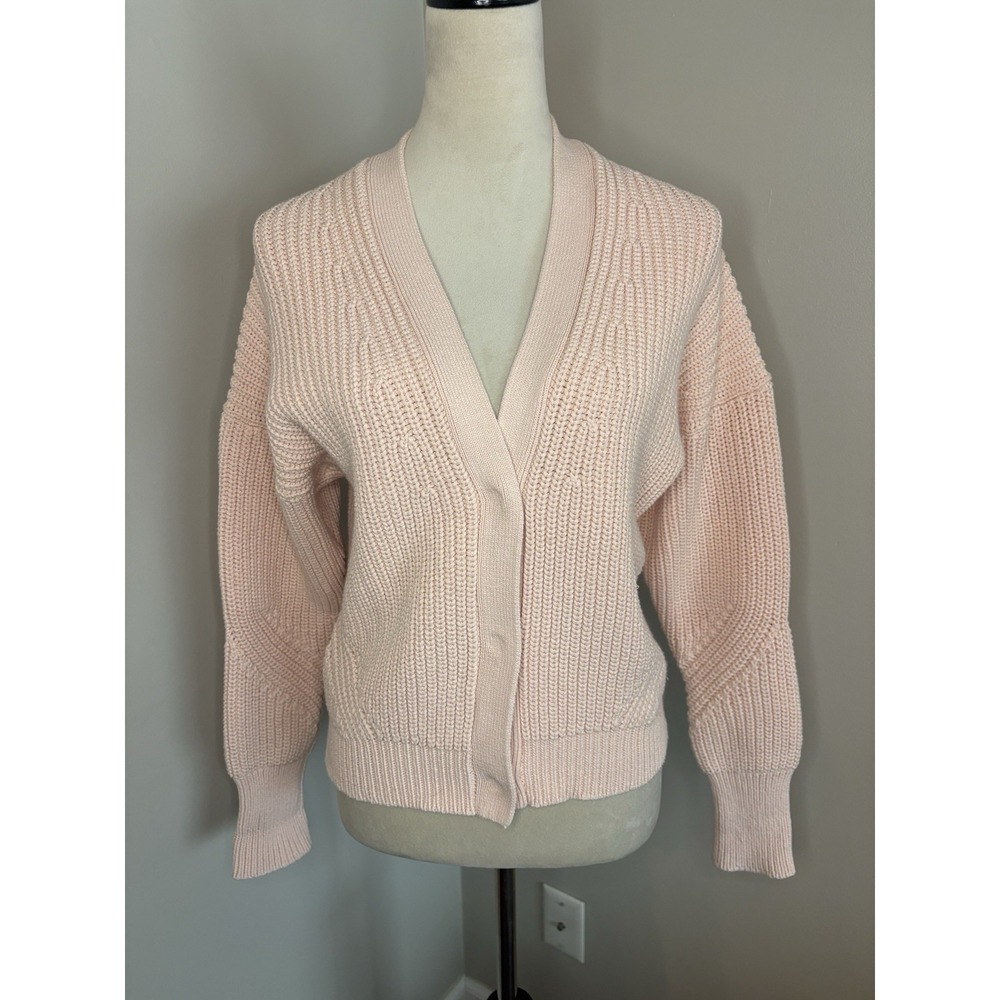 Point Sur J Crew Chunky Knit Light Pink Cardigan Sweater Snap Button Size Medium